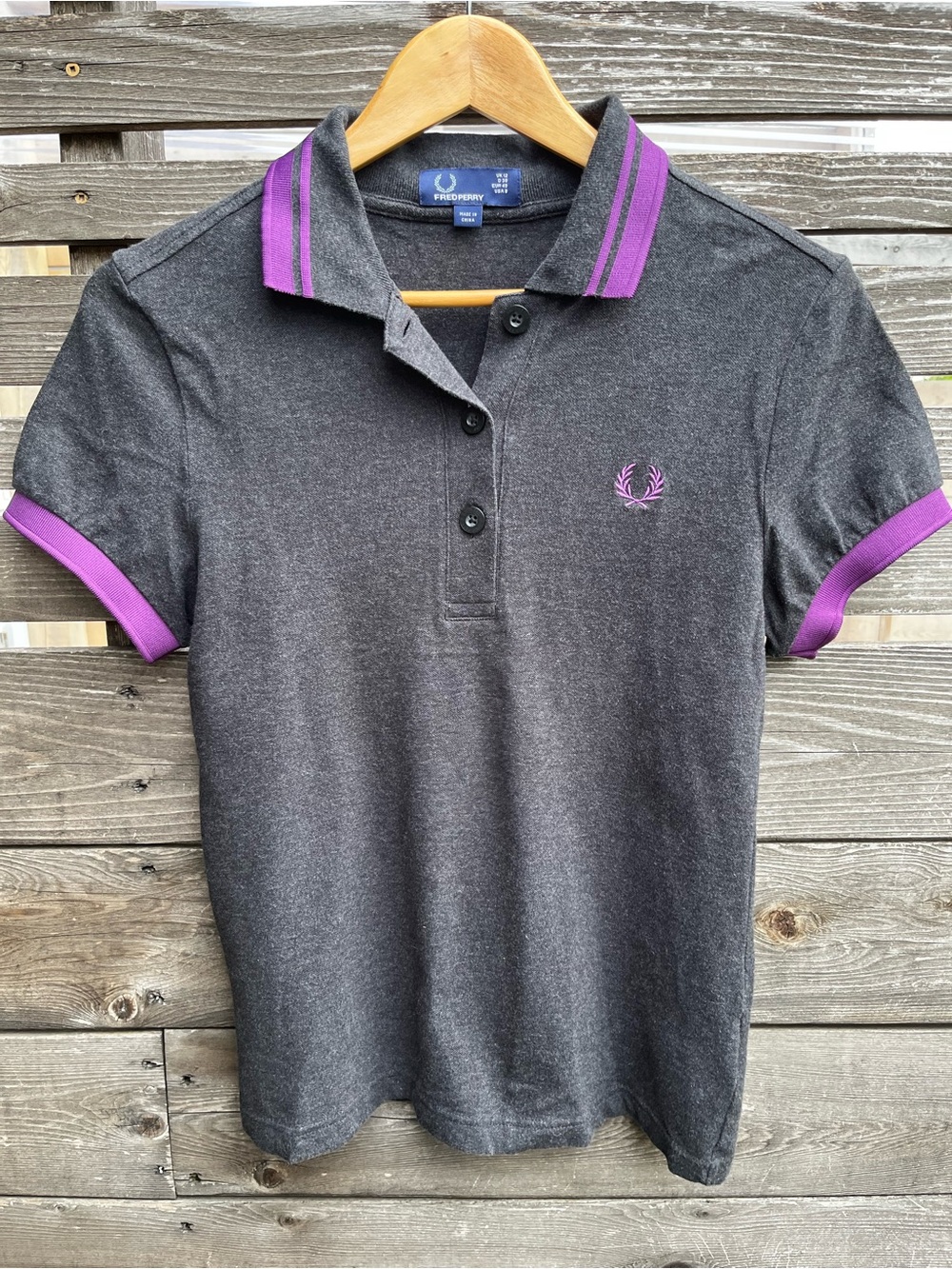 Fred Perry Women’s Grey Purple Polo US 8/UK 12 Mod Retro